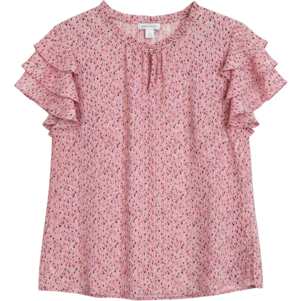Liz Claiborne Pink Abstract Confetti Ruffle Sleeve Blouse Plus Size 1X Top